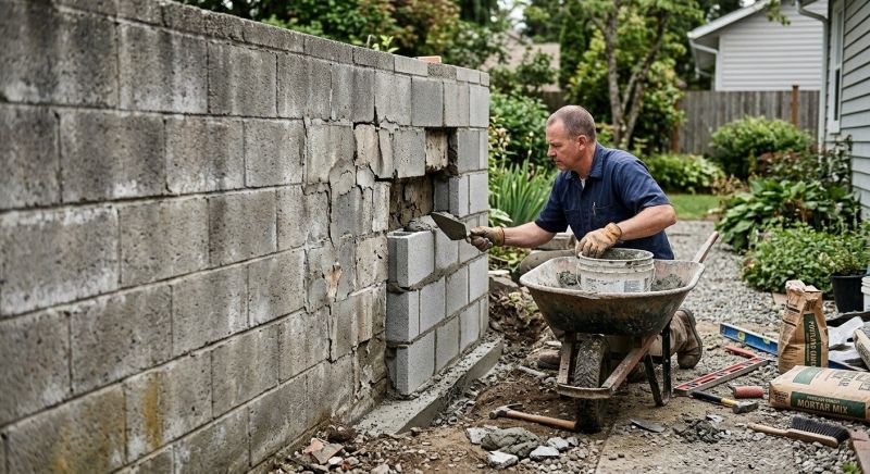 Cinder Block Wall Repair in Lynnwood, WA